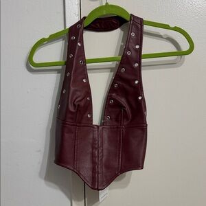 Princess Polly Burgundy Faux Leather Studded Crop Top